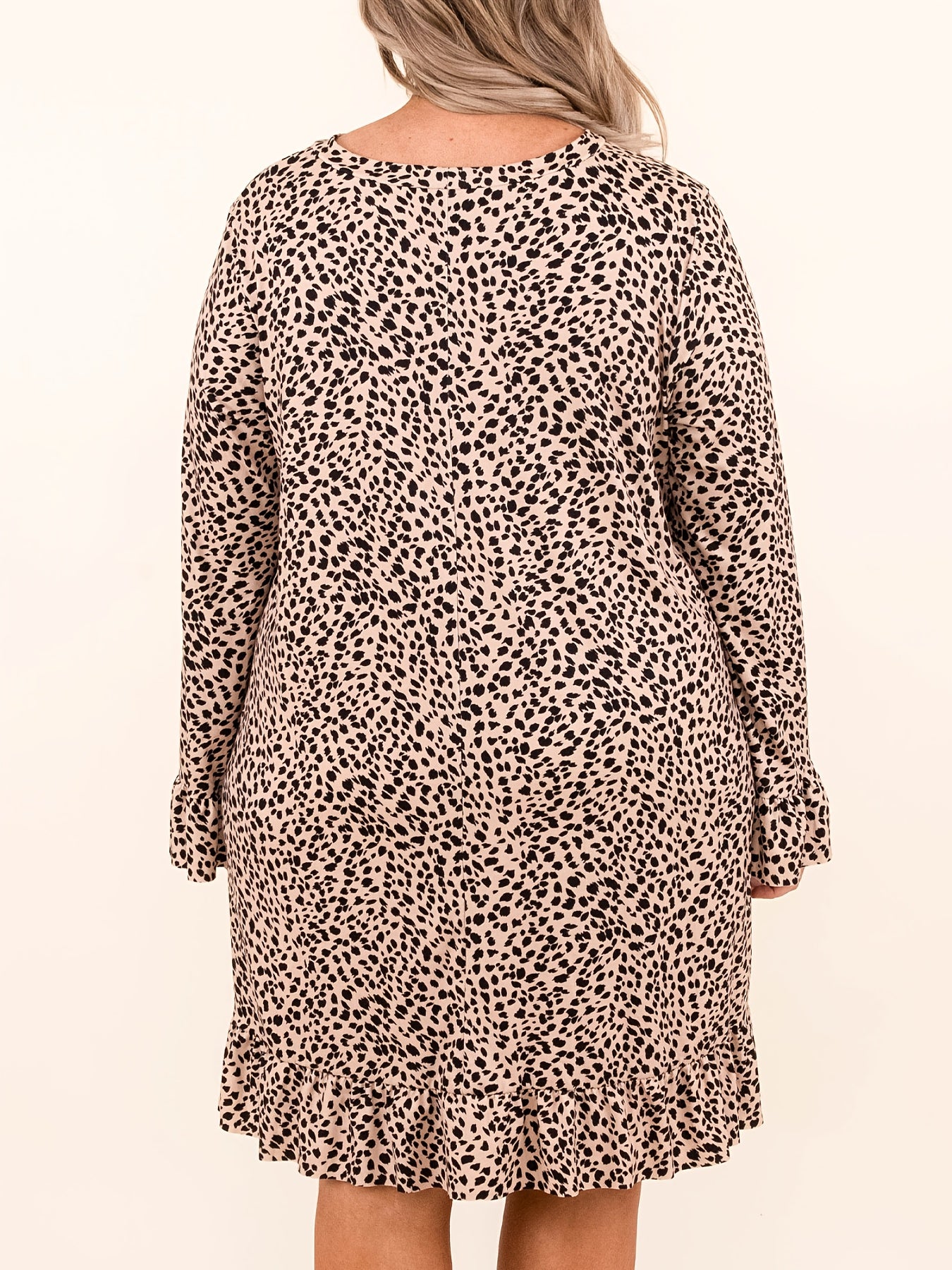 Leopard Print Flounce Sleeve Loose Fit Dress