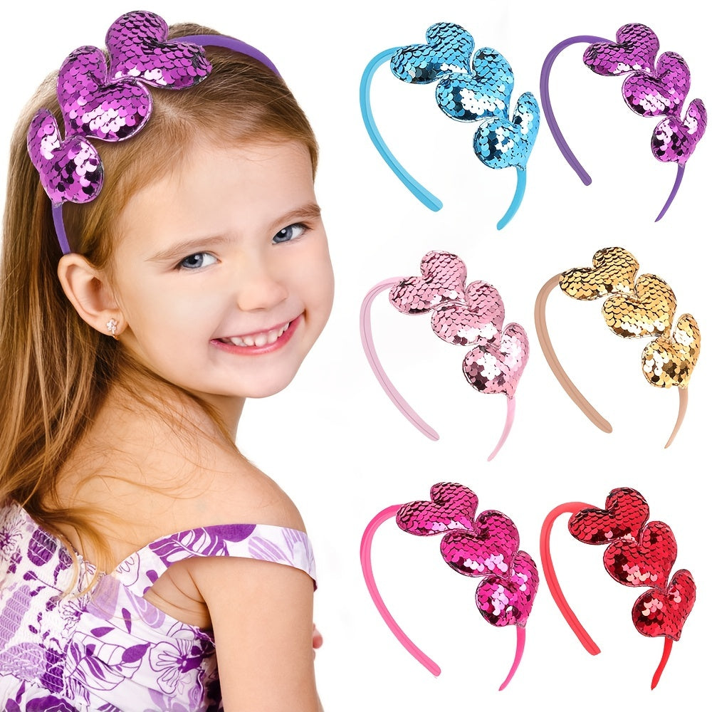 Baby Girls Glitter Sequin Heart Headband Hair Hoops