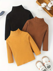 Baby's Turtleneck Ribbed All-match Long-sleeved T-shirt 3pcs Set