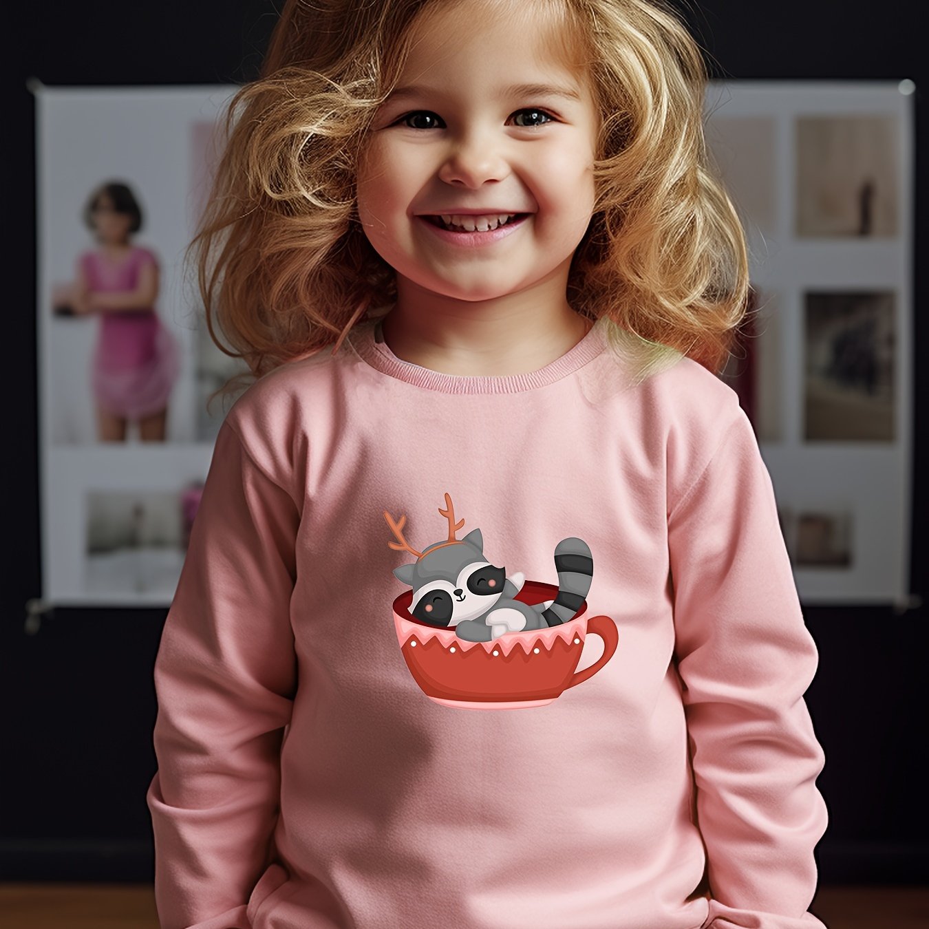 Raccoon Print Sweatshirt Kids Graphic Crew Neck Pullover Sweatshirt