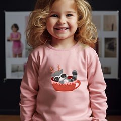 Raccoon Print Sweatshirt Kids Graphic Crew Neck Pullover Sweatshirt