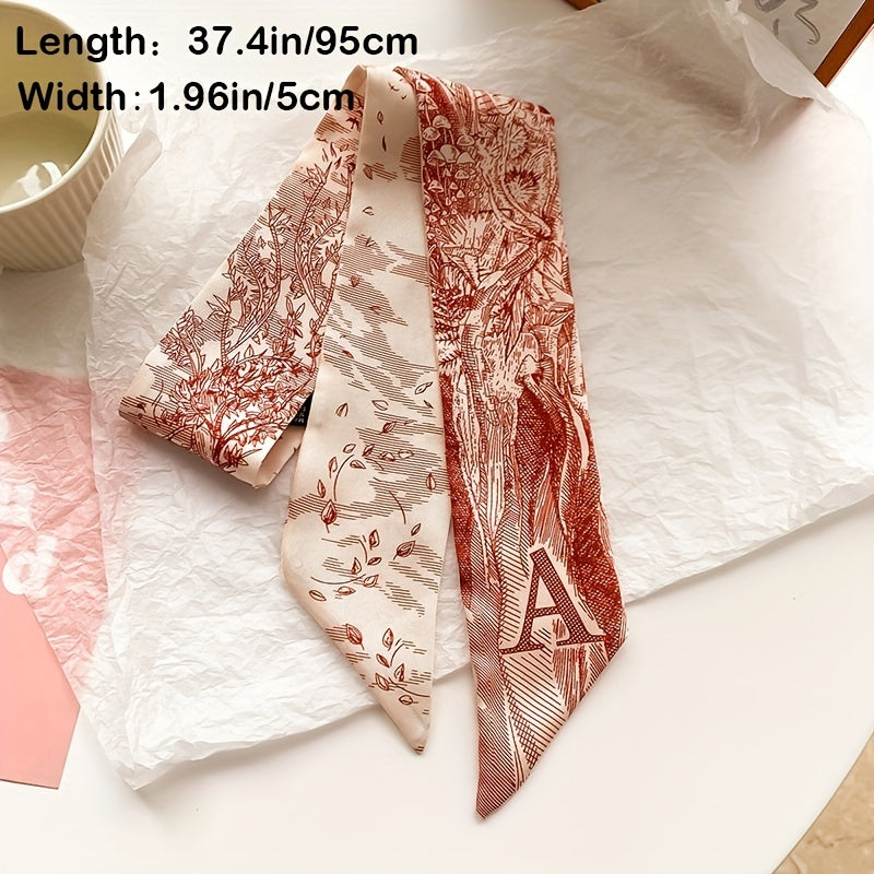 Retro Print Small Silk Scarves Hair Ties Slim Ribbons Scarves Ties
