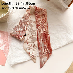 Retro Print Small Silk Scarves Hair Ties Slim Ribbons Scarves Ties