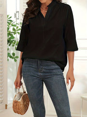 Blouse Women's Plus Solid Half Sleeve Notched Neck Shirt