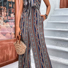 Ethnic Print Wide Leg Jumpsuit for Women