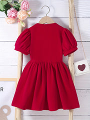 Toddler Girls Puff Sleeve Princess Dress For Party