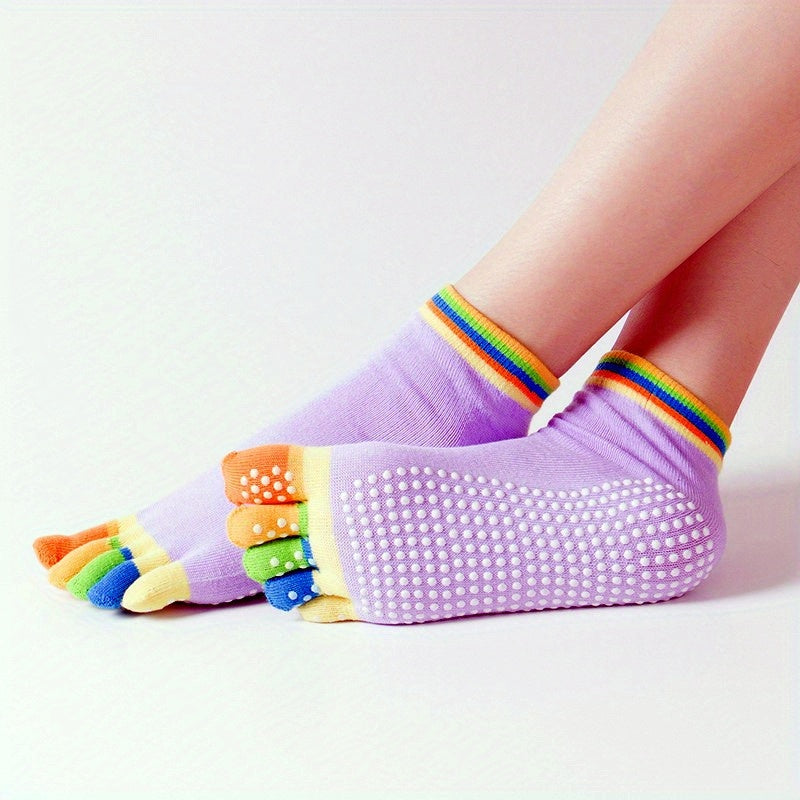 Toddler Girls Colorful Yoga Anti-Skid Socks, Breathable Comfy Five Finger