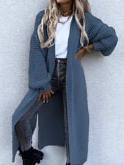 Solid Open Front Side Split Cardigan Casual Long Sleeve Cardigan