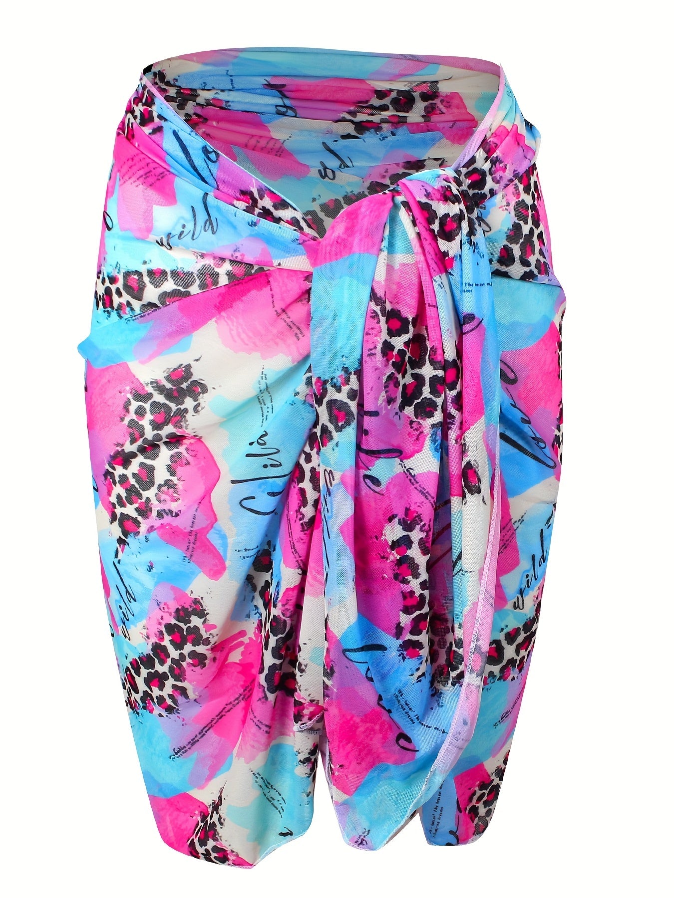 Leopard & Graffiti Pattern Wrap Beach Cover Up Skirt