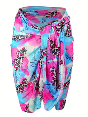 Leopard & Graffiti Pattern Wrap Beach Cover Up Skirt