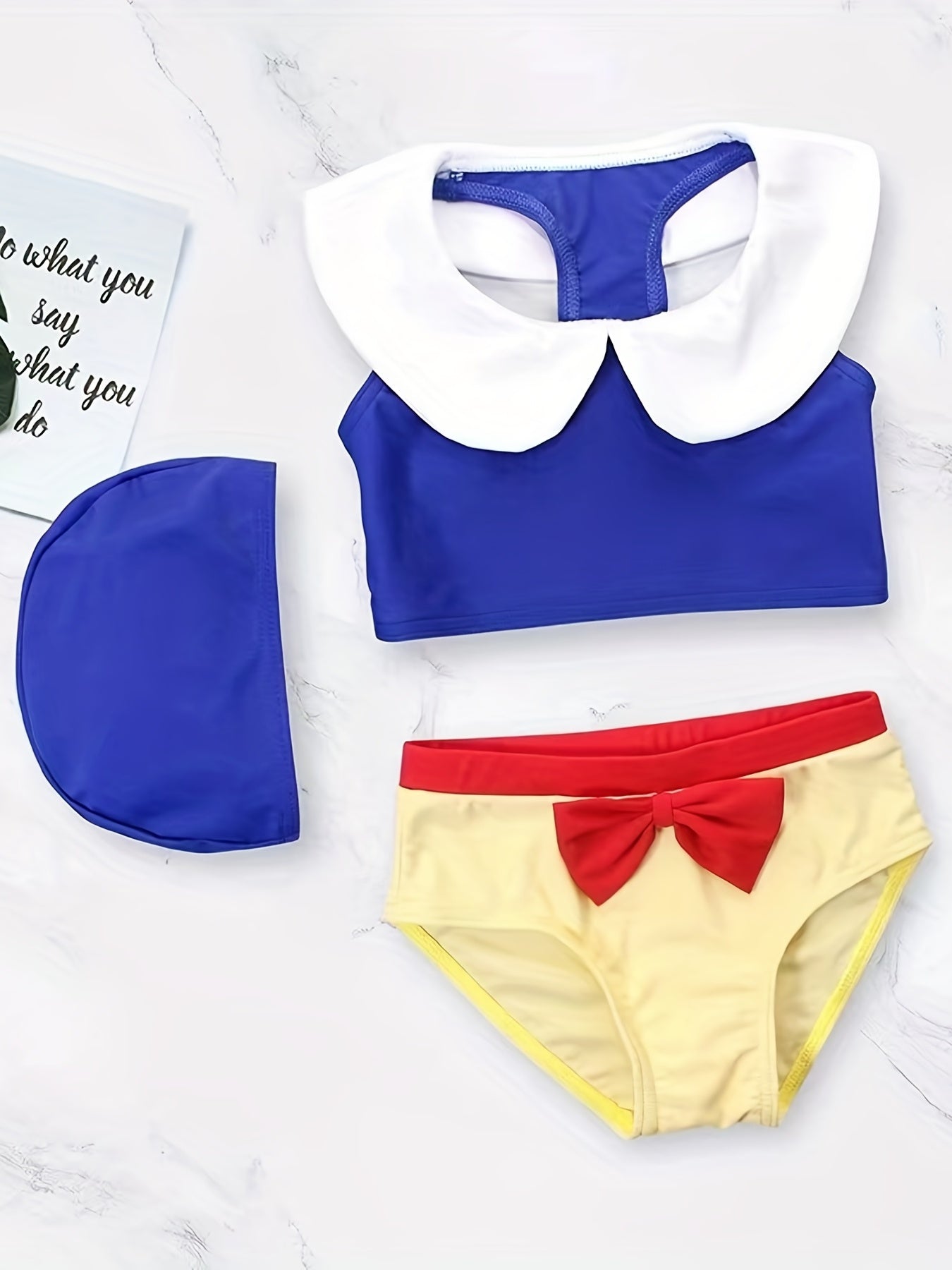Girls Swimsuit Set with Matching Swim Cap - Summer Beach Fun