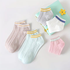 5 Pairs Colorblock Short Socks Soft & Light Ankle Argyle Stockings