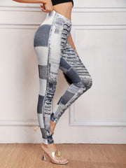 Block Stitching Faux Denim Yoga Pants