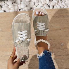 Women's Flat Canvas Sandals Open toe Strap Sandals