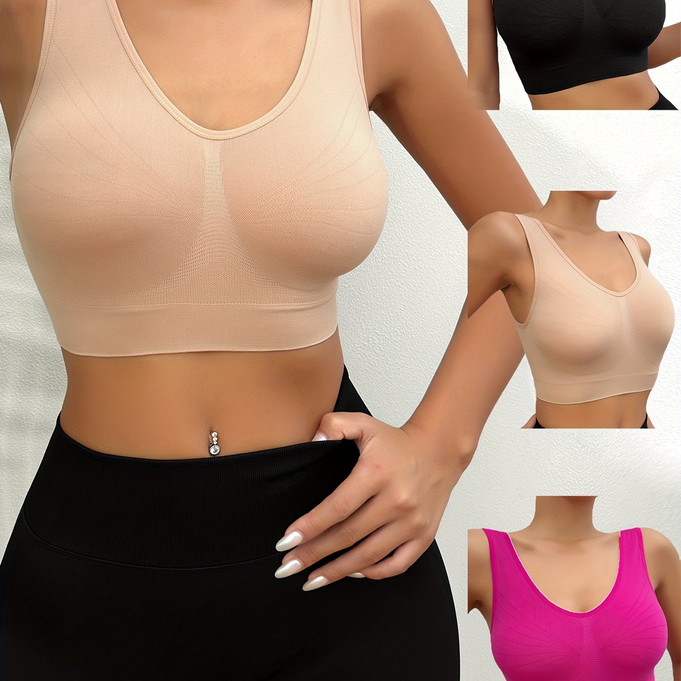 3pcs Solid Wireless Bra Comfy & Breathable Intimates Bra