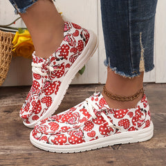 Women's Cartoon Heart Canvas Slip-on Shoes Low Casual Sneaker