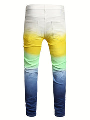 Y2k Block Slim Fit Jeans Men's Casual Vintage Style Mid Stretch Denim Pants