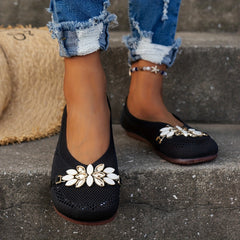 Metal Buckle Flat Shoes Breathable Slip On Lightweight Low Top Shoes