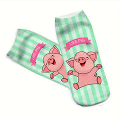 4 Pairs Pig Print Low Cut Ankle Socks Women's Stockings & Hosiery