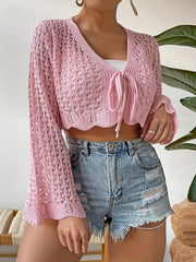 Casual Cardigan Women's Plus Solid Hollow Out Long Sleeve