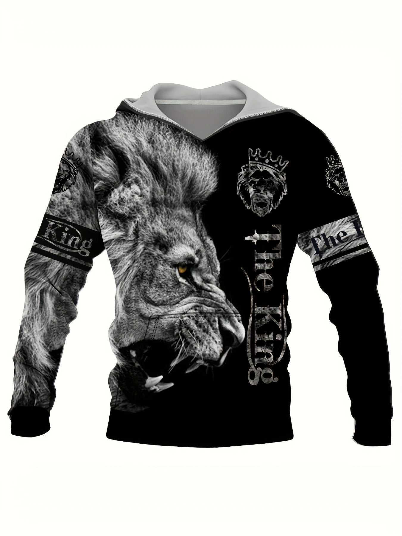 Men's 3D Print Lion Hoodie with Kangaroo Pocket - Autumn Winter