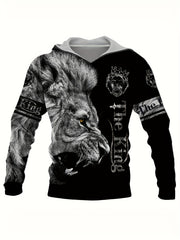 Men's 3D Print Lion Hoodie with Kangaroo Pocket - Autumn Winter