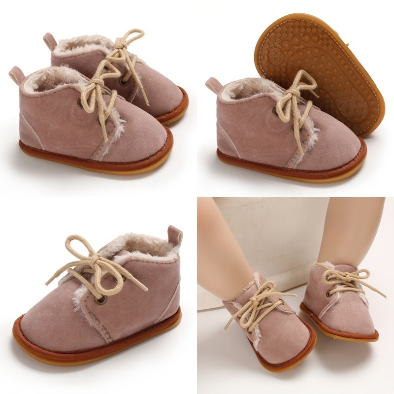 Soft Warm Fleece Lace Up Shoes for Baby Girls