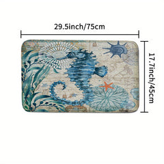 Seahorse Shower Curtain Set with Bathroom Rug and Hooks