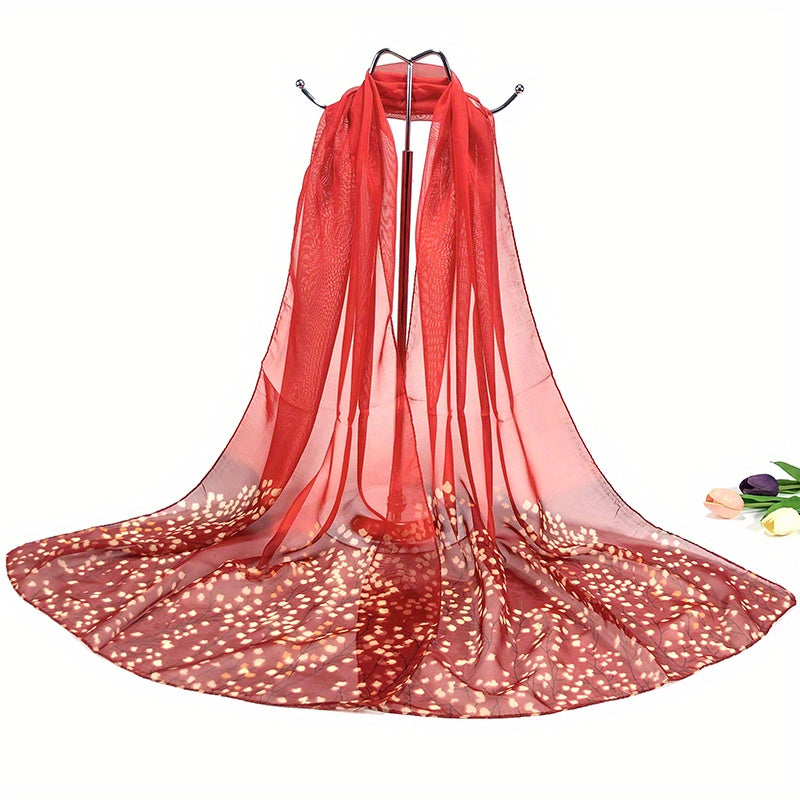 Floral Pattern Gradient Chiffon Silky Scarf Sun Protection Seaside Beach Scarf