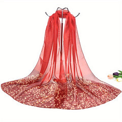 Floral Pattern Gradient Chiffon Silky Scarf Sun Protection Seaside Beach Scarf