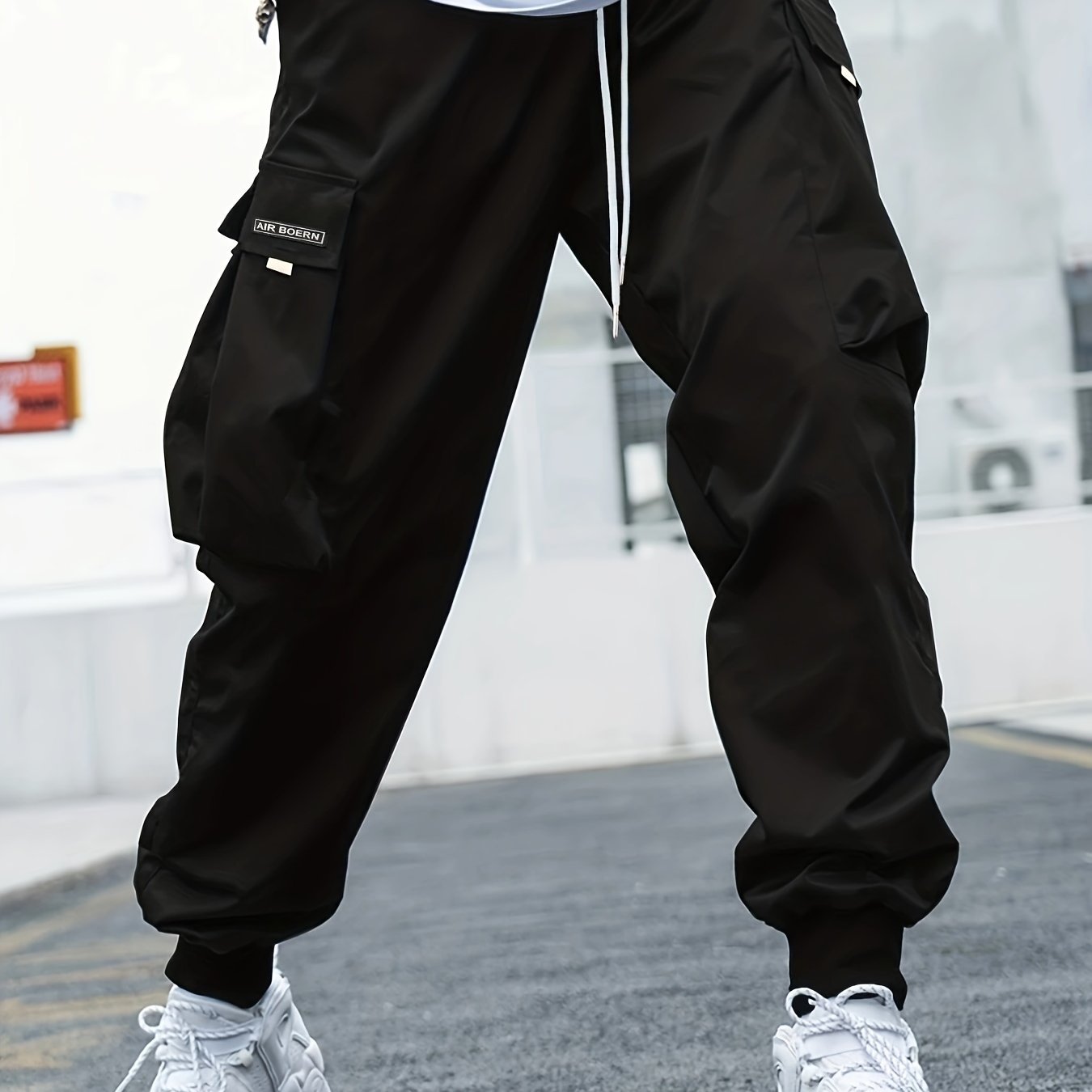 Tech Wear Pocket Harem Pants Men's Casual Stretch Waist Drawstring Cargo Pants