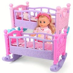 Girls' Dollhouse Bedroom Bed Macaron Rocking Chair Baby Crib Toy