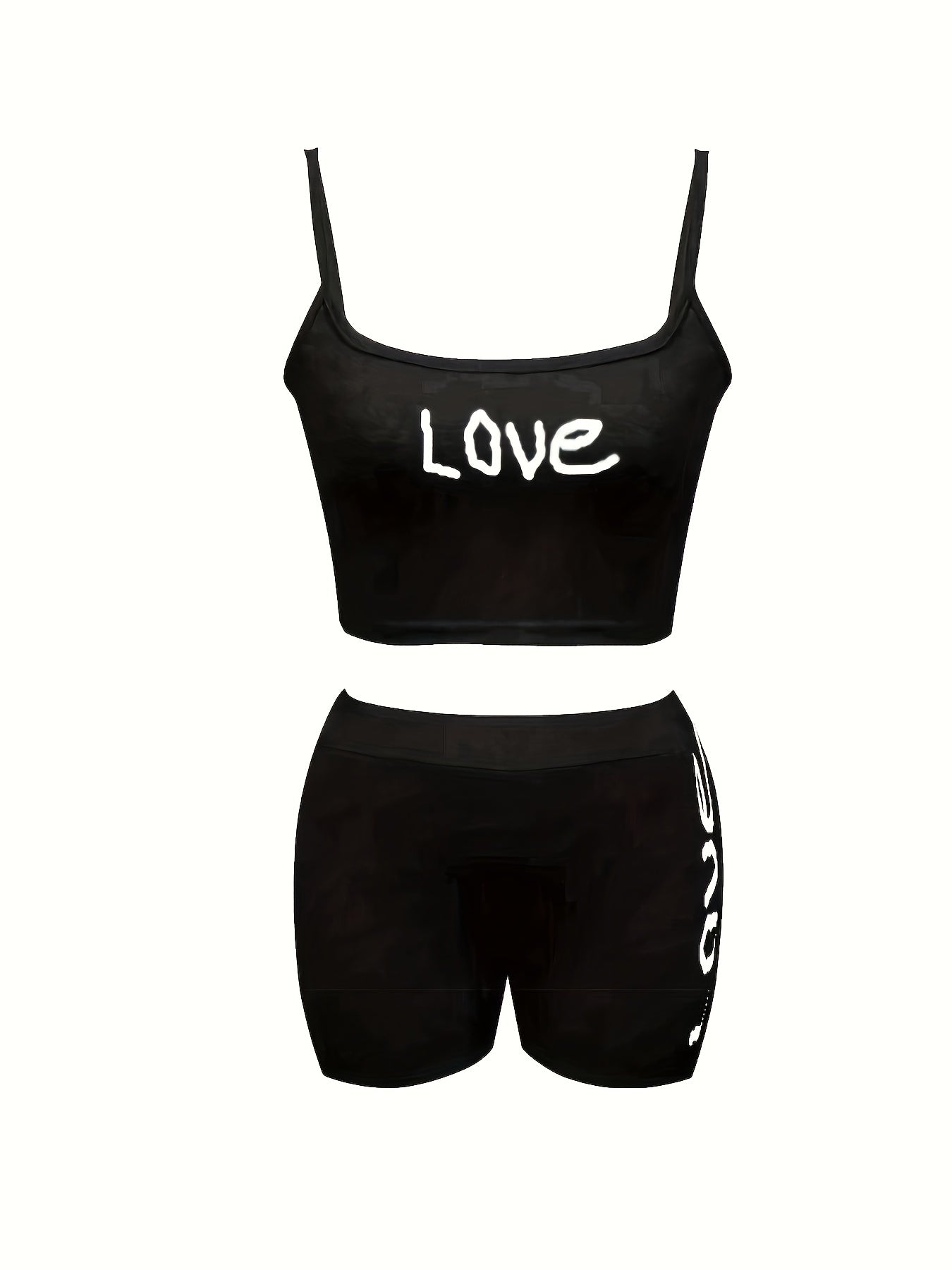 Letter Print Lounge Set Cami Top & Skinny Shorts