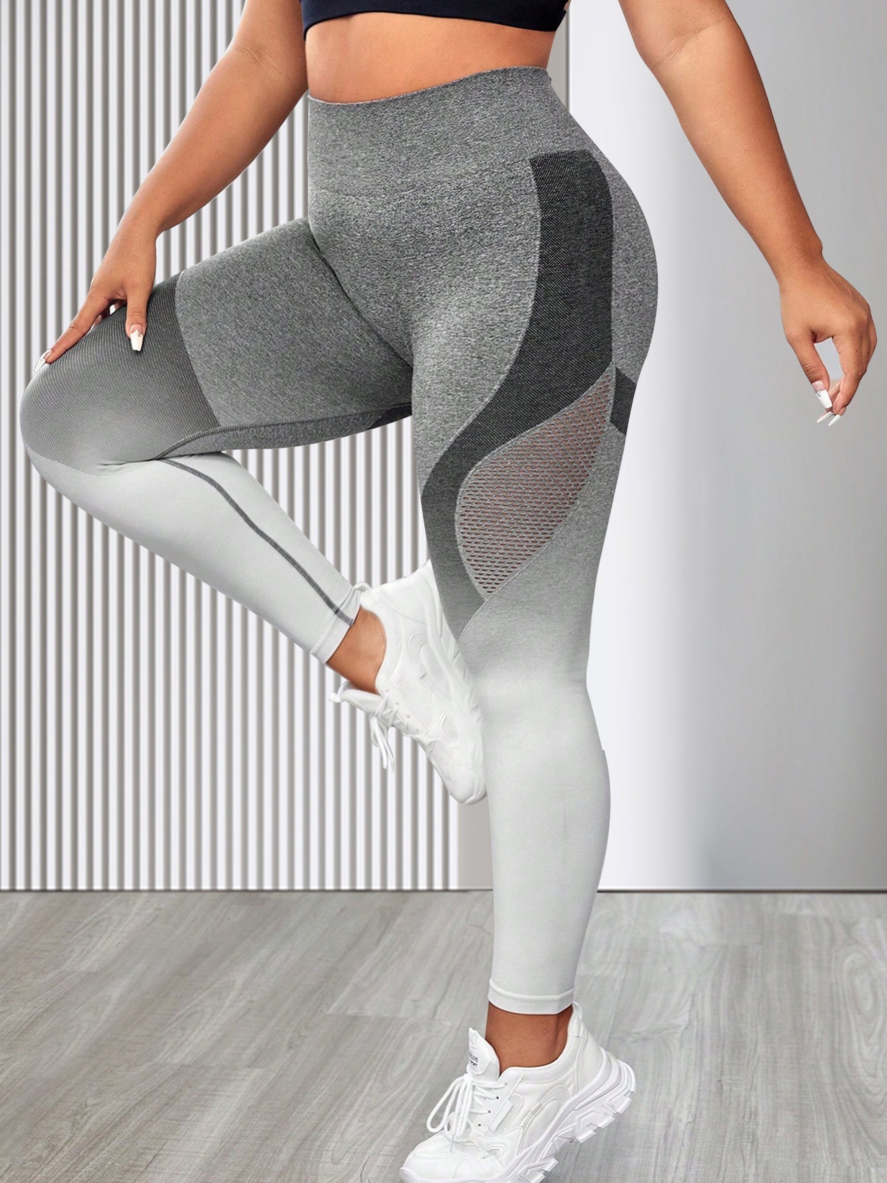 Ombre Print Mesh Waistband Yoga Pants