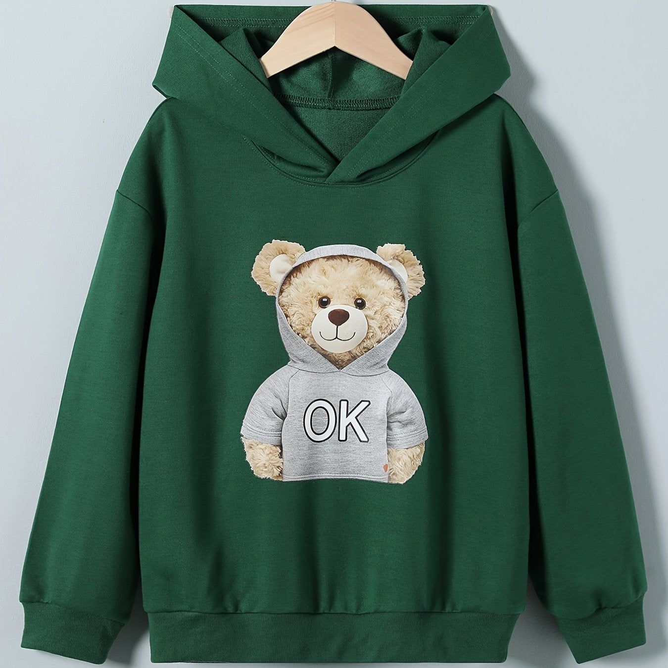 Girls Bear Print Hoodie Long Sleeve Pullover Sweatshirt Top Kids Clothes