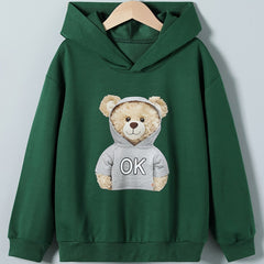 Girls Bear Print Hoodie Long Sleeve Pullover Sweatshirt Top Kids Clothes