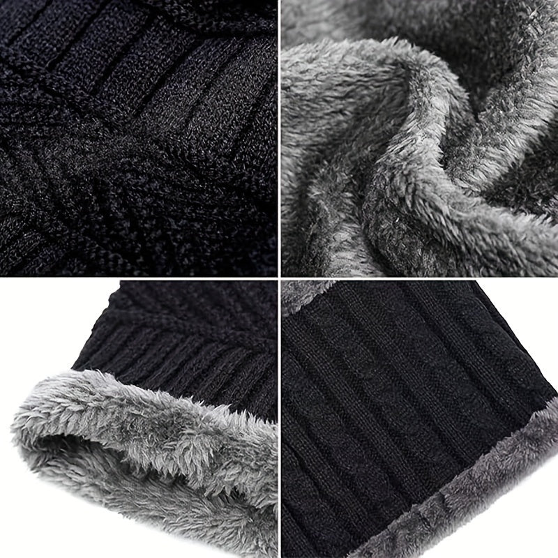 3pcs Winter Knitted Beanie Hat Neck Warmer Gloves Set