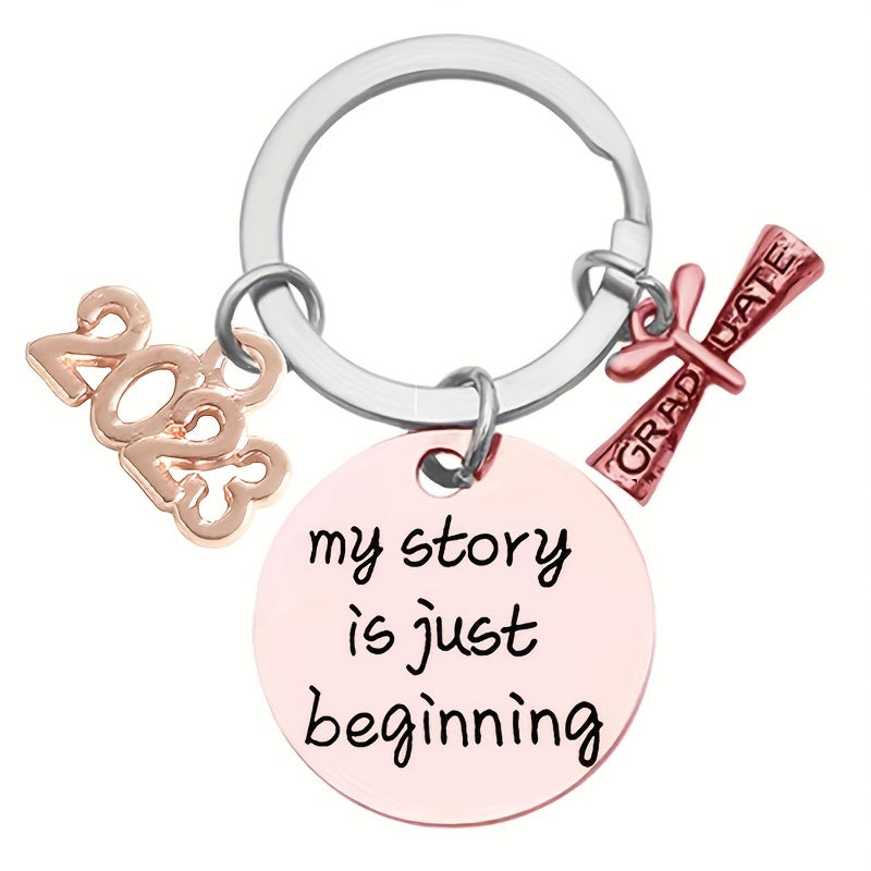 Boys Creative Pendant Keychain My Story Is Just Beginning Stainless Steel Gift