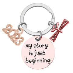 Boys Creative Pendant Keychain My Story Is Just Beginning Stainless Steel Gift