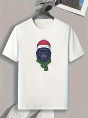 Christmas Chimpanzee Print Men's Comfy T-shirt for Outdoor Summer