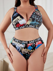 Y2K Graffiti Print Lingerie Set