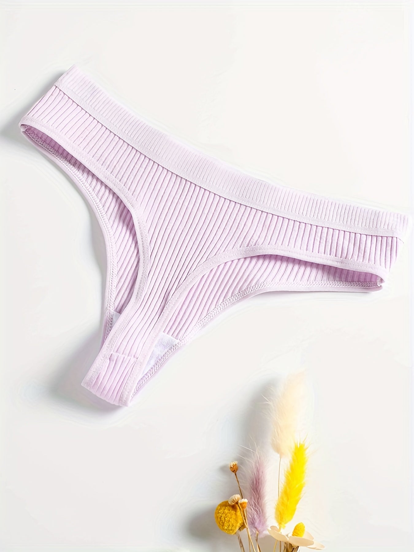 5pcs Ribbed Thongs Soft Comfy Low Waist Panties Women's Lingerie & Underwear