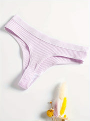 5pcs Ribbed Thongs Soft Comfy Low Waist Panties Women's Lingerie & Underwear