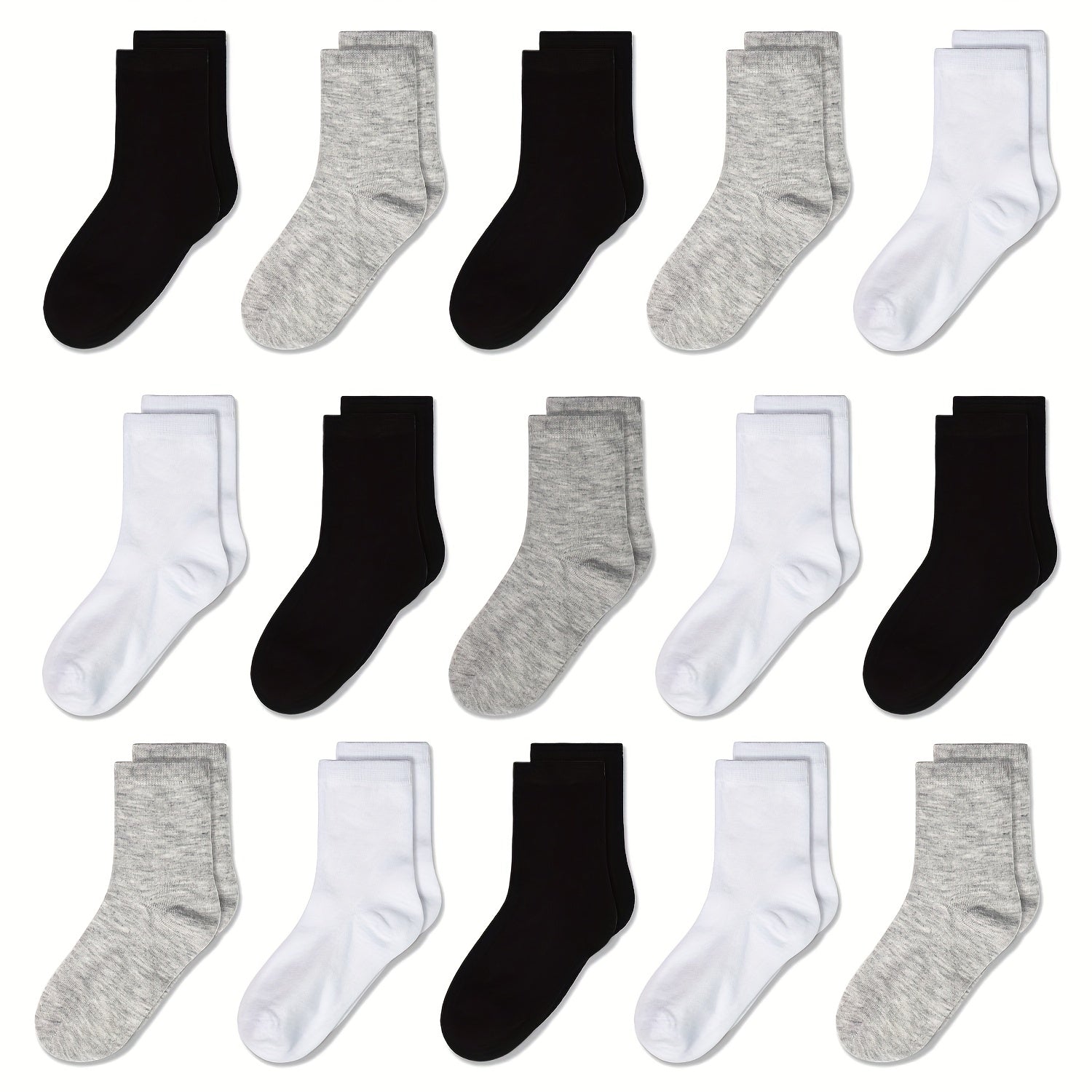 15 Pairs Boys Kids Crew Socks Breathable Casual Plain Children's Socks