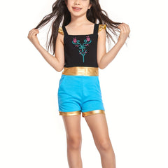 Toddler Girls Ruffle Trim Block Rompers Jumpsuits Princess Cosplay Costume