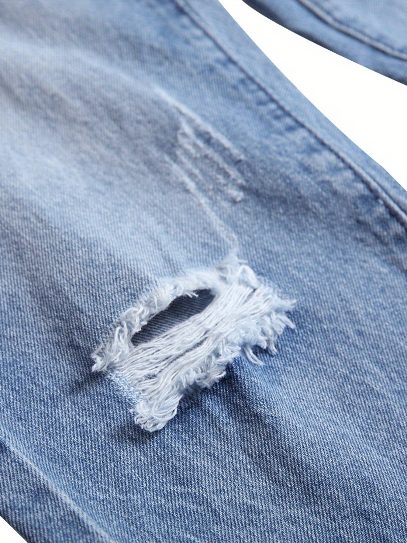Slim Fit Ripped Jeans Men's Distressed Denim Pants