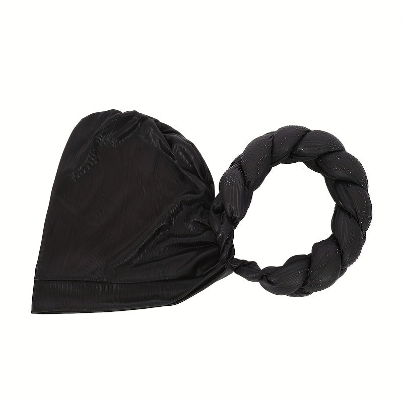 Twist Braided Turban Cap Rhinestone Decor Big Head Wrap Hijab Hats