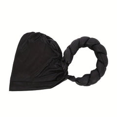 Twist Braided Turban Cap Rhinestone Decor Big Head Wrap Hijab Hats