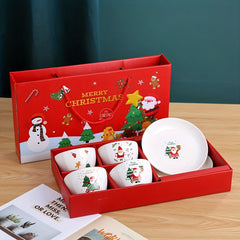 Santa Claus Ceramic Tableware Set 4 Bowls 1 Plate Great Christmas Gift