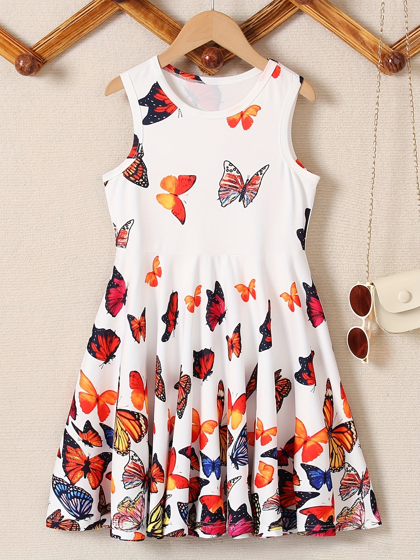 Girls Sleeveless Butterfly Graphic A Line Dress